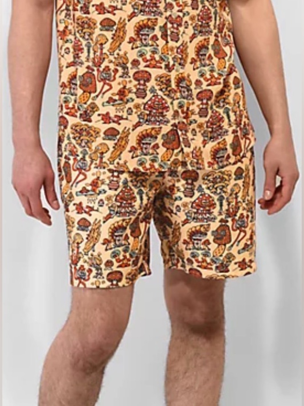 Killer Acid Small Mushroom Friends Tan Board Shorts Psychedelic Streetwear